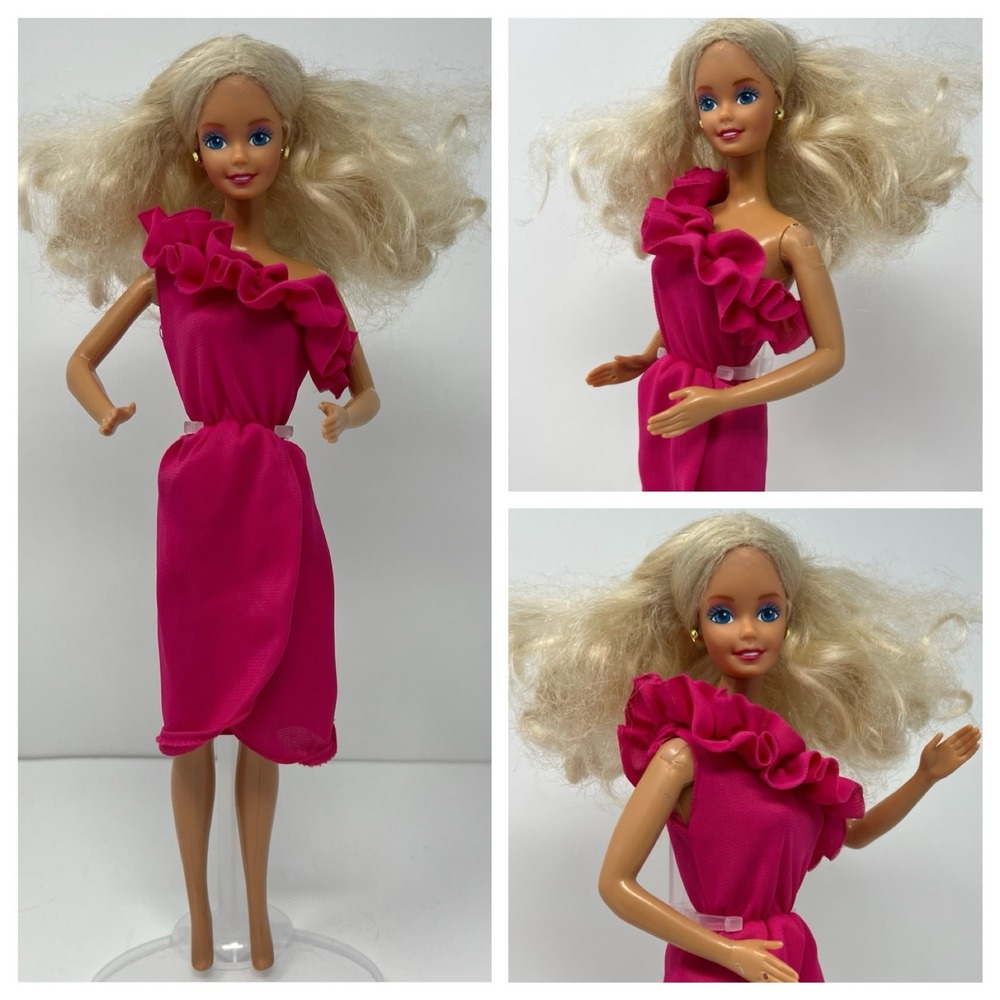 Mattel Fashion Doll 11 Inch Pink Ruffle Dress Blonde Hair Vintage OOAK Holiday
